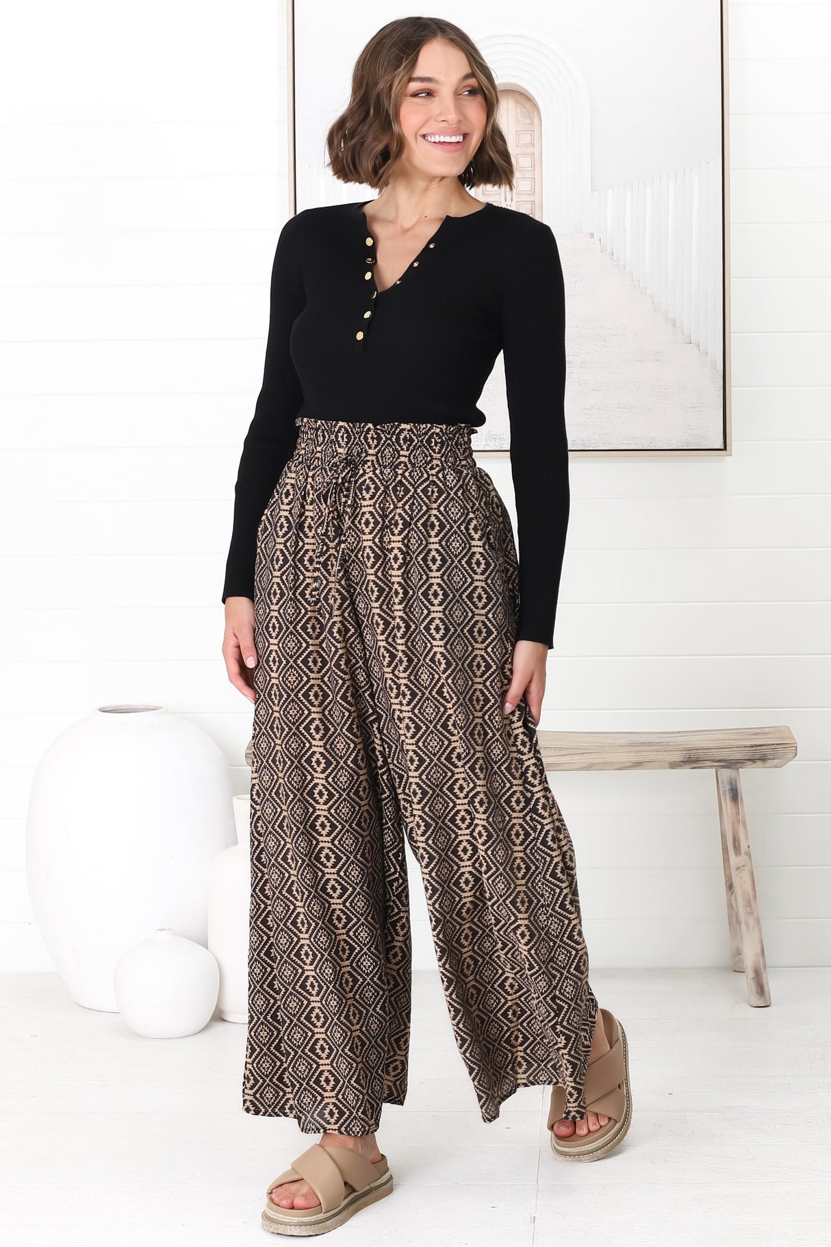 Noah Pants - Elasticated Waist Wide Leg Pant in Archie Print