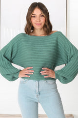 Celina Knit Top - Open Knit Stitch Boat Neckline Top in Sage