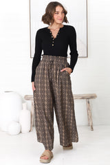 Noah Pants - Elasticated Waist Wide Leg Pant in Archie Print