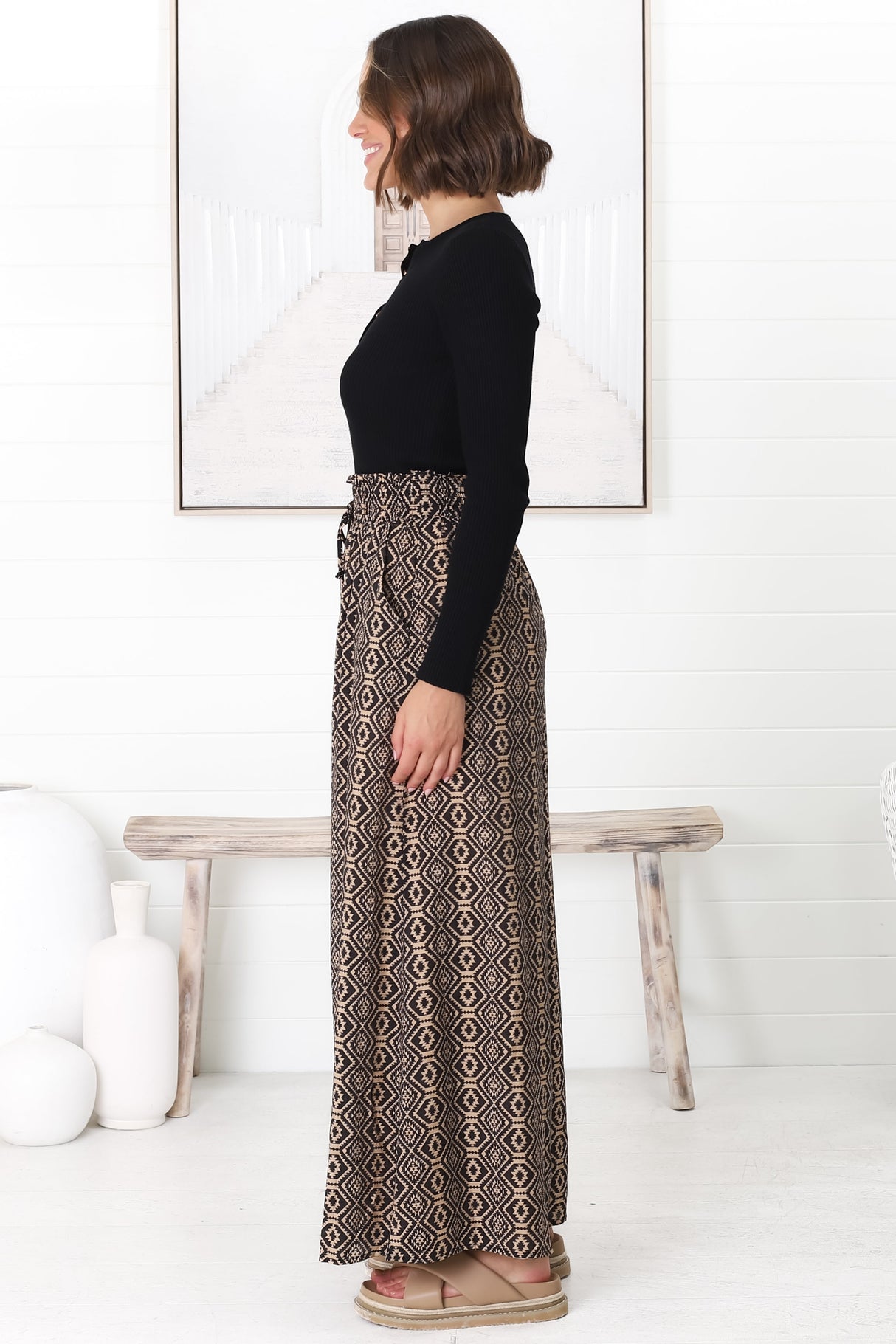 Noah Pants - Elasticated Waist Wide Leg Pant in Archie Print