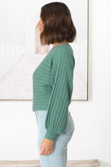 Celina Knit Top - Open Knit Stitch Boat Neckline Top in Sage