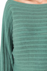 Celina Knit Top - Open Knit Stitch Boat Neckline Top in Sage