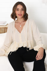 Alexia Top - V Neck Smock Top With Crochet Insert Details In Cream