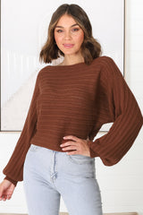 Celina Knit Top - Open Knit Stitch Boat Neckline Top in Rust