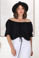 Thelma Top - Multiway Wear Pull In Neckline and Hemline Top in Black