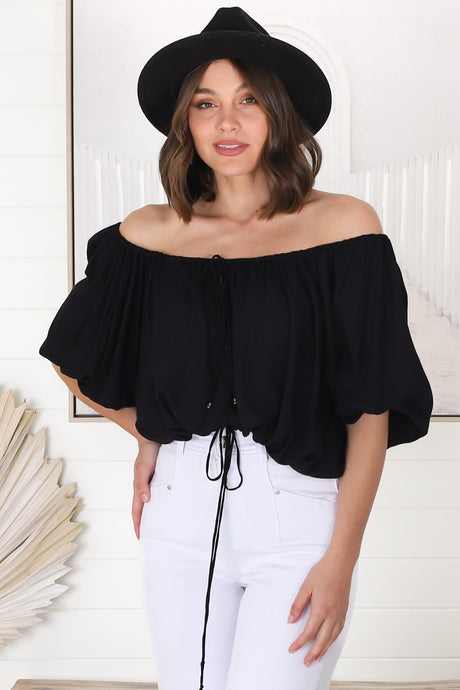 Thelma Top - Multiway Wear Pull In Neckline and Hemline Top in Black