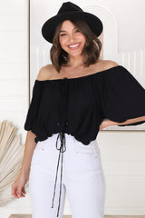 Thelma Top - Multiway Wear Pull In Neckline and Hemline Top in Black