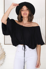 Thelma Top - Multiway Wear Pull In Neckline and Hemline Top in Black