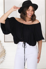 Thelma Top - Multiway Wear Pull In Neckline and Hemline Top in Black