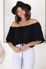 Thelma Top - Multiway Wear Pull In Neckline and Hemline Top in Black