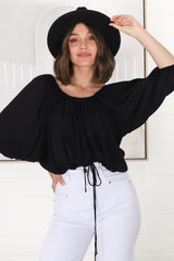 Thelma Top - Multiway Wear Pull In Neckline and Hemline Top in Black