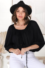 Thelma Top - Multiway Wear Pull In Neckline and Hemline Top in Black