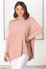 Belinda Knit Top - Boat Neckline Boxy Batwing Top in Blush