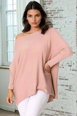 Belinda Knit Top - Boat Neckline Boxy Batwing Top in Blush