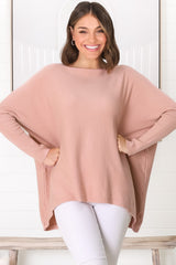 Belinda Knit Top - Boat Neckline Boxy Batwing Top in Blush