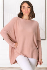 Belinda Knit Top - Boat Neckline Boxy Batwing Top in Blush