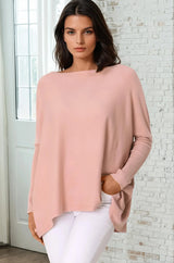 Belinda Knit Top - Boat Neckline Boxy Batwing Top in Blush