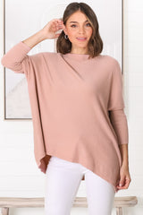 Belinda Knit Top - Boat Neckline Boxy Batwing Top in Blush