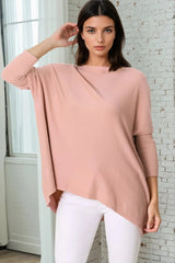 Belinda Knit Top - Boat Neckline Boxy Batwing Top in Blush