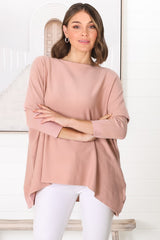 Belinda Knit Top - Boat Neckline Boxy Batwing Top in Blush