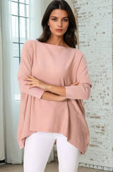 Belinda Knit Top - Boat Neckline Boxy Batwing Top in Blush