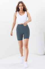 Axel Bike Shorts - Thick Highwaisted Band Bike Shorts in Grey Green