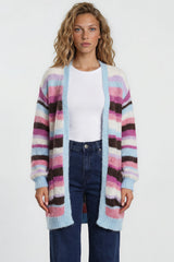 Model wearing Iggy Cardigan in  Blue/Purple from Salty Crush
