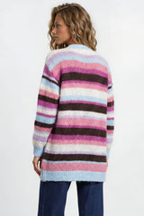 Model wearing Iggy Cardigan in  Blue/Purple from Salty Crush
