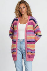 Model wearing Iggy Cardigan in Hot Pink Multi from Salty Crush