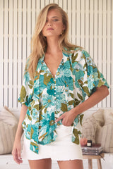 Imogen Blouse - Mandarin Collar Button Down Blouse in Amaya Print