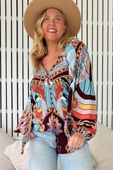JAASE - Imogen Blouse: Mandarin Collar Button Down Blouse in Wild Hearts Print