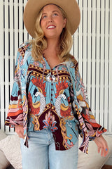JAASE - Imogen Blouse: Mandarin Collar Button Down Blouse in Wild Hearts Print