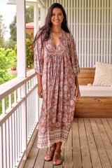 JAASE - Boheme Midi Dress: Piping Defined Bust Slimline Smock Dress In Indah Print