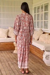 JAASE - Boheme Midi Dress: Piping Defined Bust Slimline Smock Dress In Indah Print