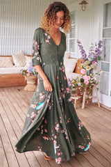 JAASE - Indiana Maxi Dress: Lace Back Shirred Waist A Line Dress with Handkerchief Hemline in Birds Paradise Print