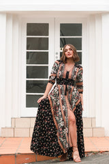 JAASE - Indiana Maxi Dress: Lace Back Shirred Waist A Line Dress with Handkerchief Hemline in Eternity Print