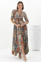 JAASE - Indiana Maxi Dress: Lace Back Shirred Waist A Line Dress with Handkercheif Hemline in Izabelle Print