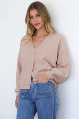 Indie Cardigan Set - Knit Top and Button Down Cardigan Set in Blush