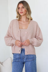 Indie Cardigan Set - Knit Top and Button Down Cardigan Set in Blush