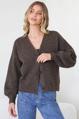 Indie Cardigan Set - Knit Top and Button Down Cardigan Set in Chocolate