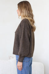 Indie Cardigan Set - Knit Top and Button Down Cardigan Set in Chocolate