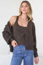 Model wearing Indie Cardigan Set in Chocolate from Salty Crush