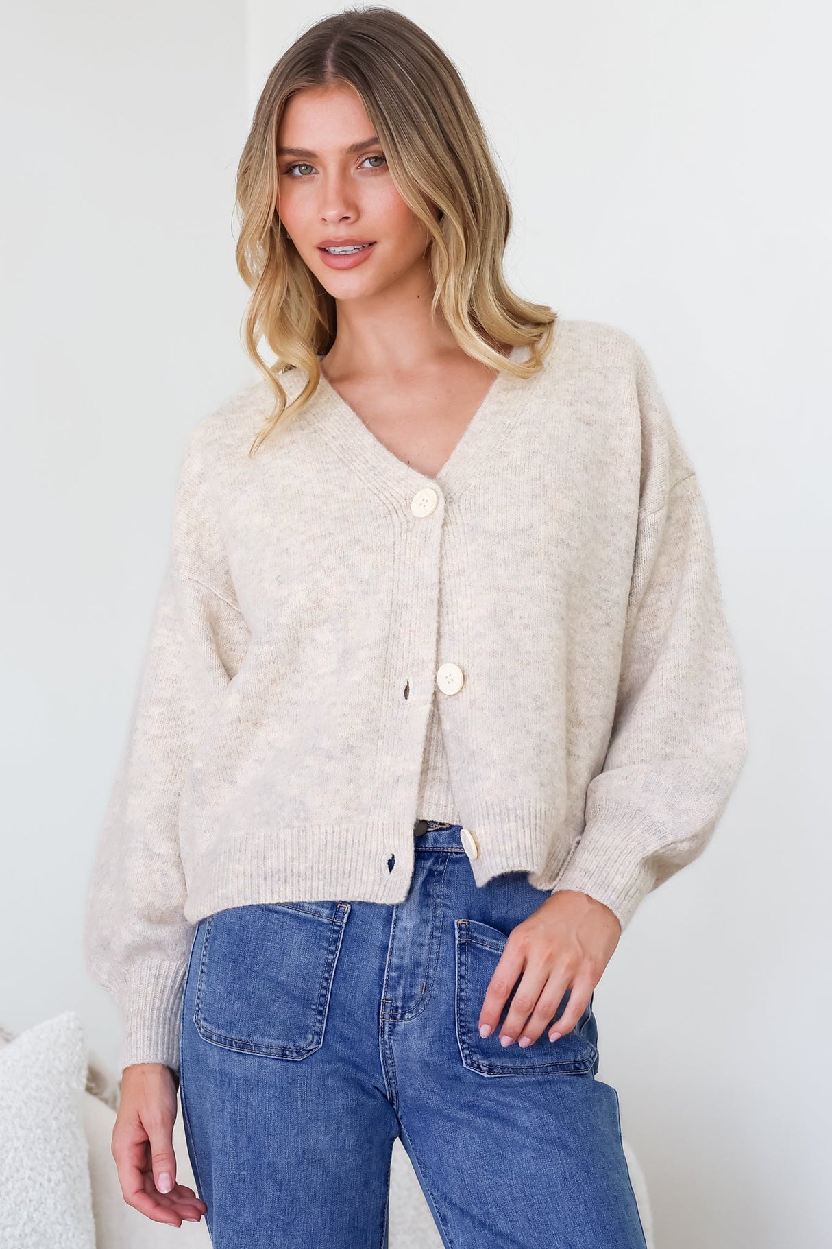 Indie Cardigan Set - Knit Top and Button Down Cardigan Set in Oatmeal