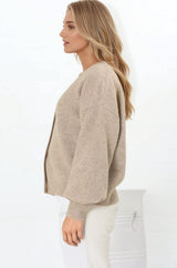 Indie Cardigan Set - Knit Top and Button Down Cardigan Set in Taupe