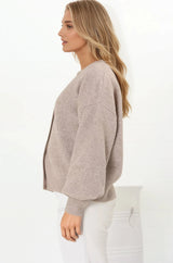 Indie Cardigan Set - Knit Top and Button Down Cardigan Set in Taupe