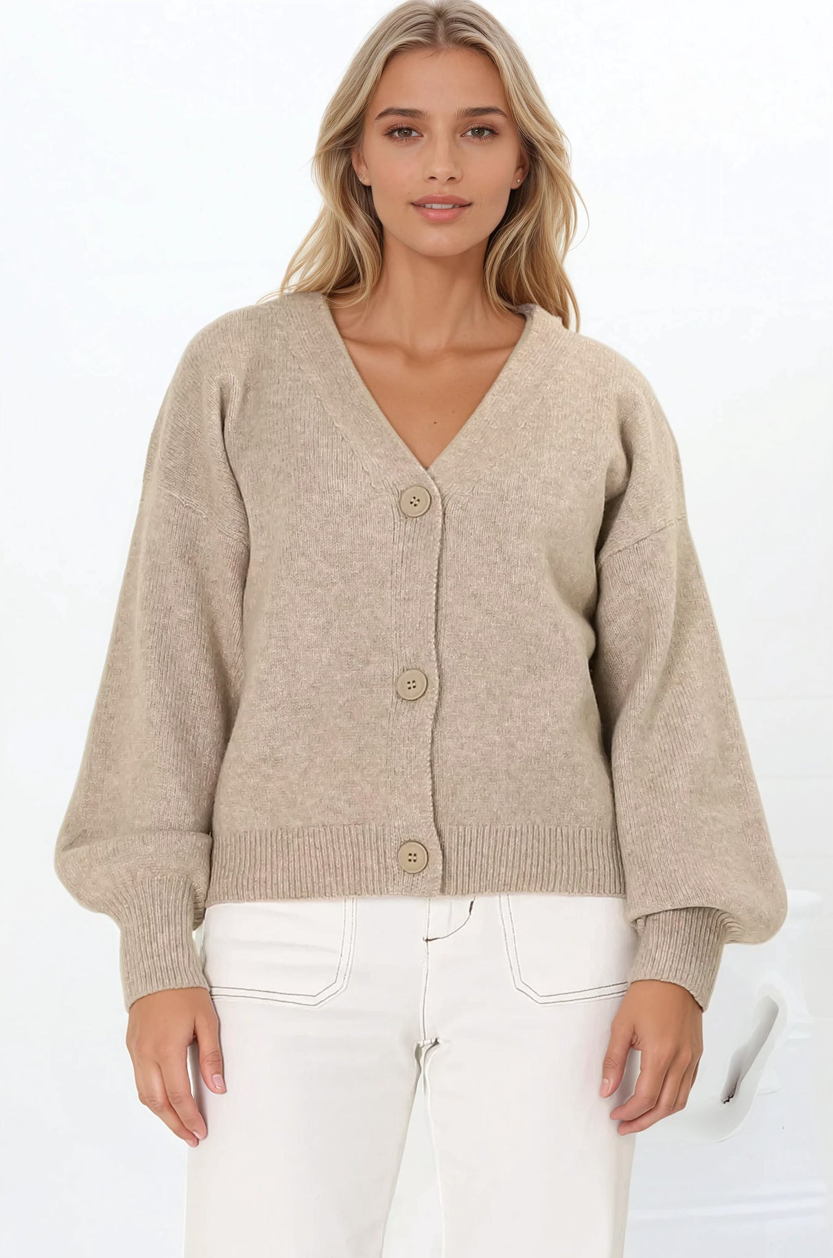 Indie Cardigan Set - Knit Top and Button Down Cardigan Set in Taupe