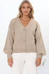 Indie Cardigan Set - Knit Top and Button Down Cardigan Set in Taupe