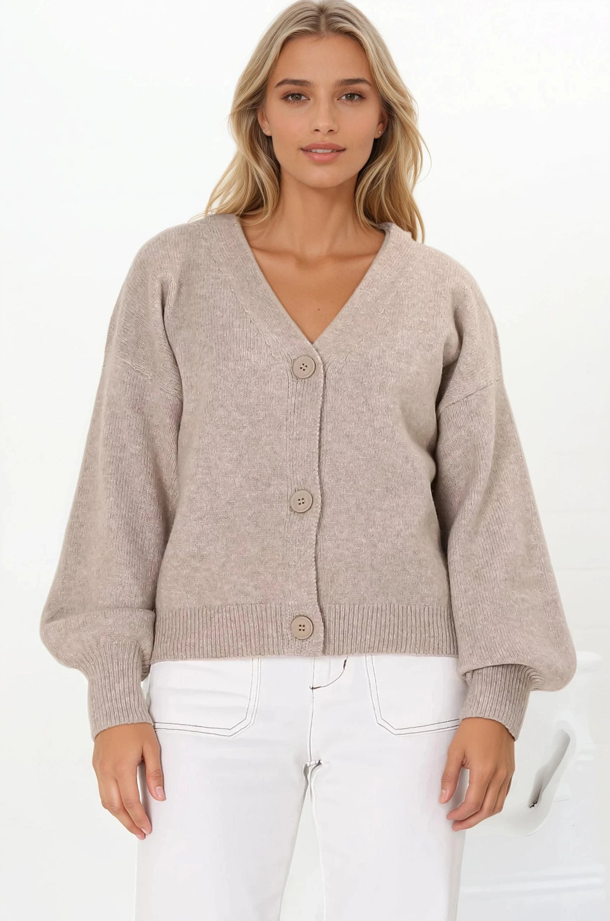 Indie Cardigan Set - Knit Top and Button Down Cardigan Set in Taupe
