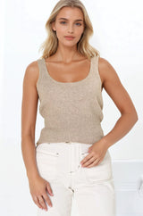 Indie Cardigan Set - Knit Top and Button Down Cardigan Set in Taupe