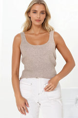 Indie Cardigan Set - Knit Top and Button Down Cardigan Set in Taupe